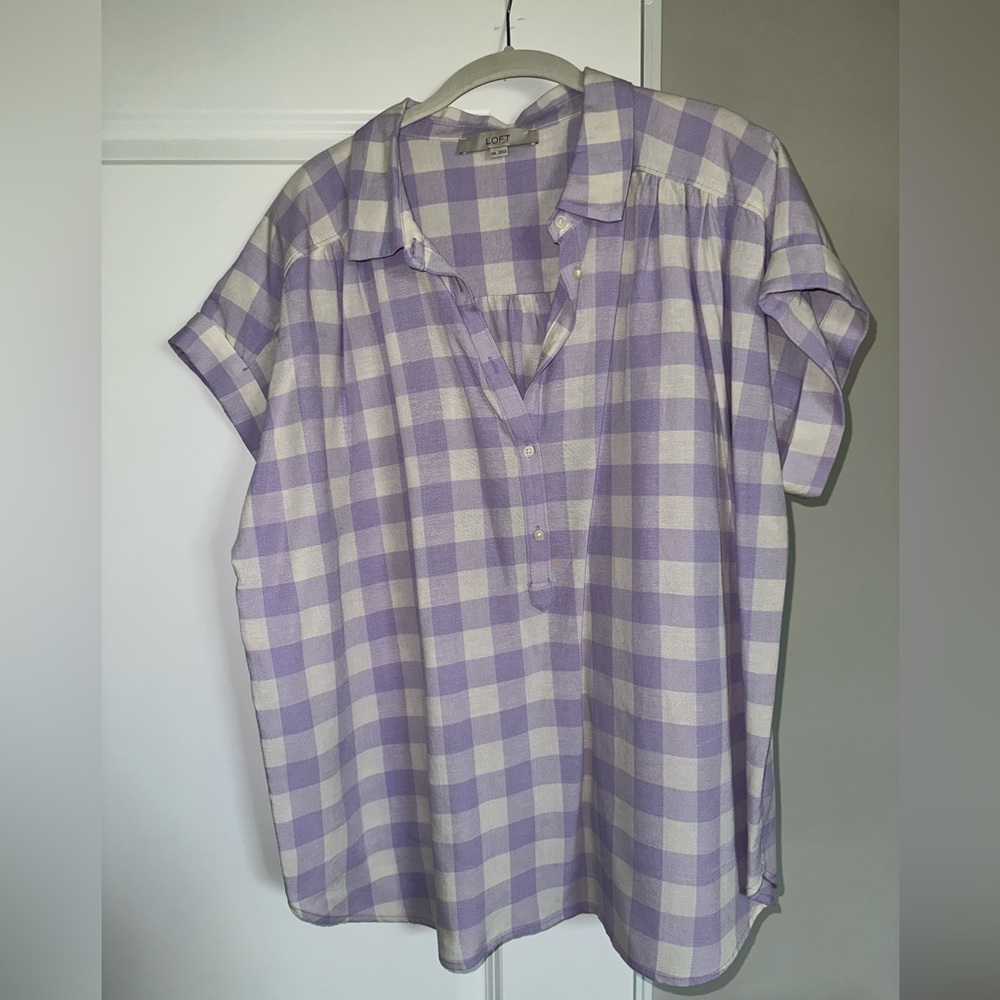 LOFT- Lavender Gingham Blouse Size XXL